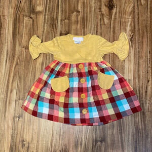 Bonnie jean baby girls 18 month dress long sleeve plaid stripe mustard red white